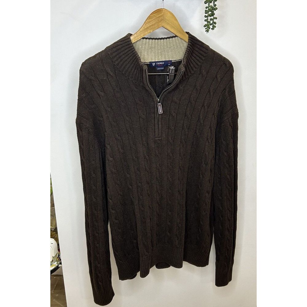 Cremieux Classic sweater Brown cable knit 1/4 zip 100%cotton heavy Grandpa XL - Picture 1 of 9